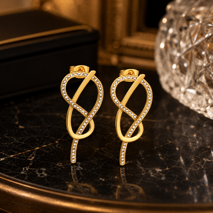 Gold Infinity Knot Pavé Earrings