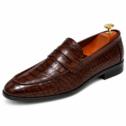 Men's Crocodile-Embossed Leather Tassel Loafers