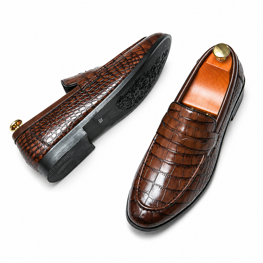 Men's Crocodile-Embossed Leather Tassel Loafers