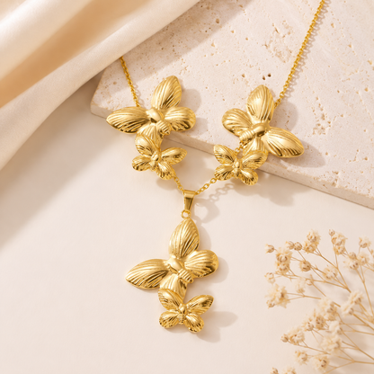 Gold Double Butterfly Necklace & Earring Set