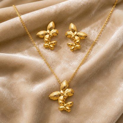 Gold Double Butterfly Necklace & Earring Set