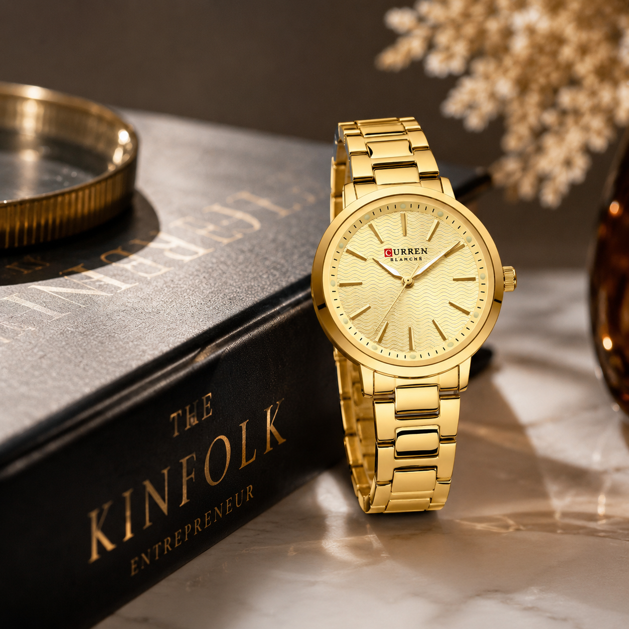 Curren Blanche Gold Wave Dial Watch – Women's Luxury Stainless Steel Timepiece