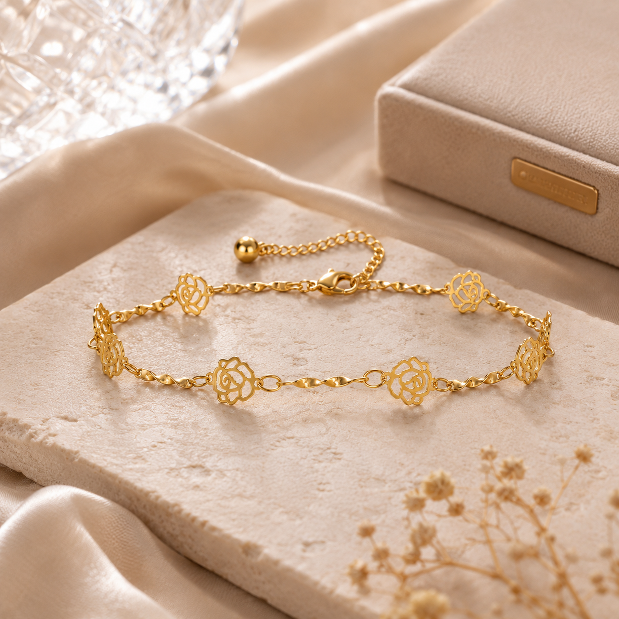 Gold Celtic Knot Rose Chain Anklet