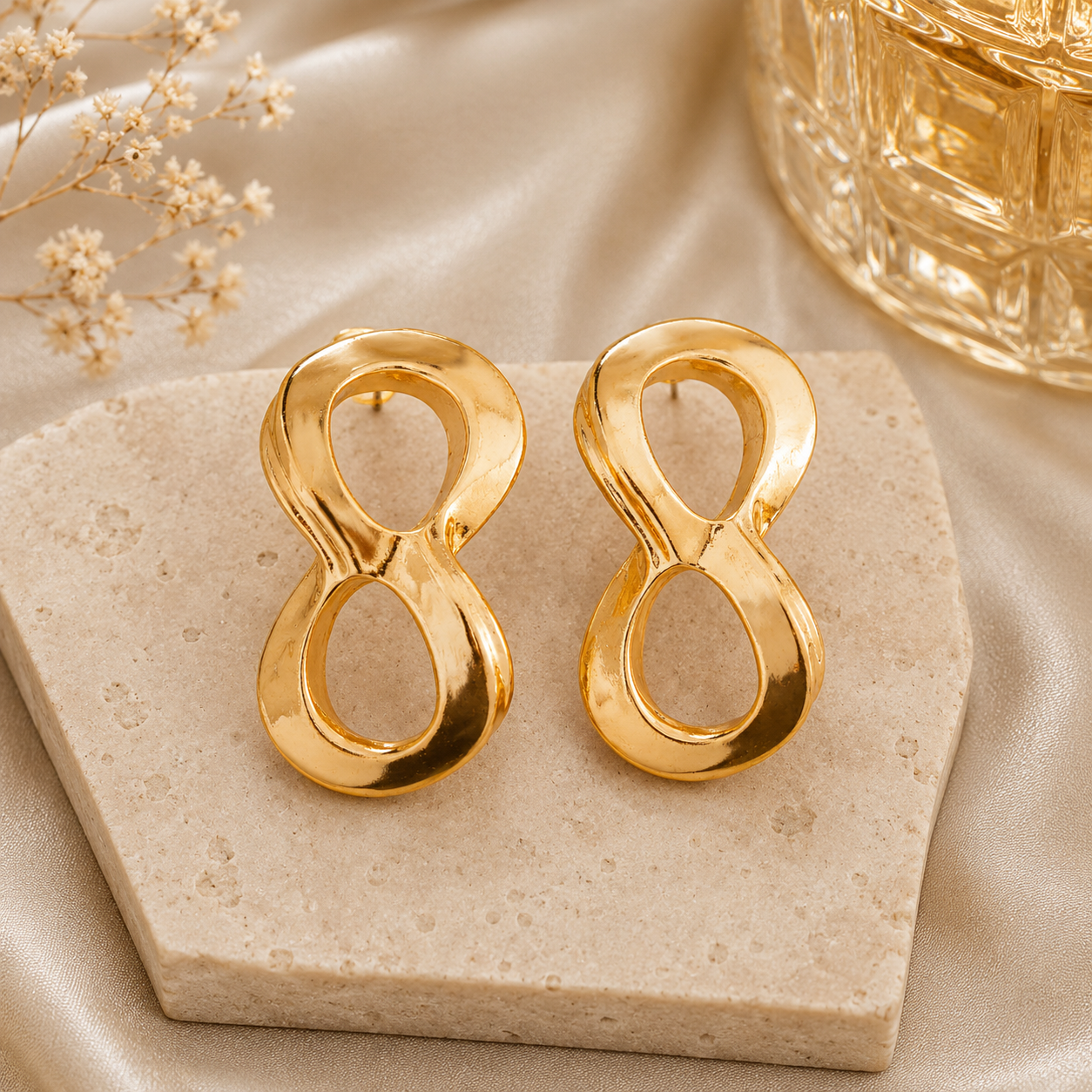 Gold Double Loop Infinity Statement Earrings