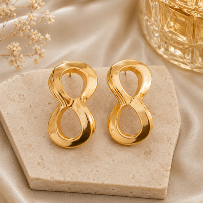 Gold Double Loop Infinity Statement Earrings