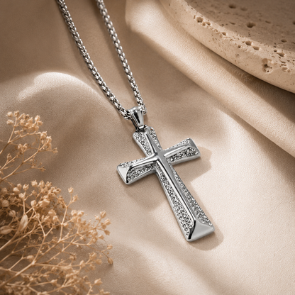 Cross Pendant Necklace – Stainless Steel Rope Chain for Men