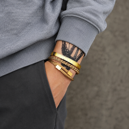 Gold Roman Numeral Bracelet Set – 3-Piece Luxury Bangle Collection