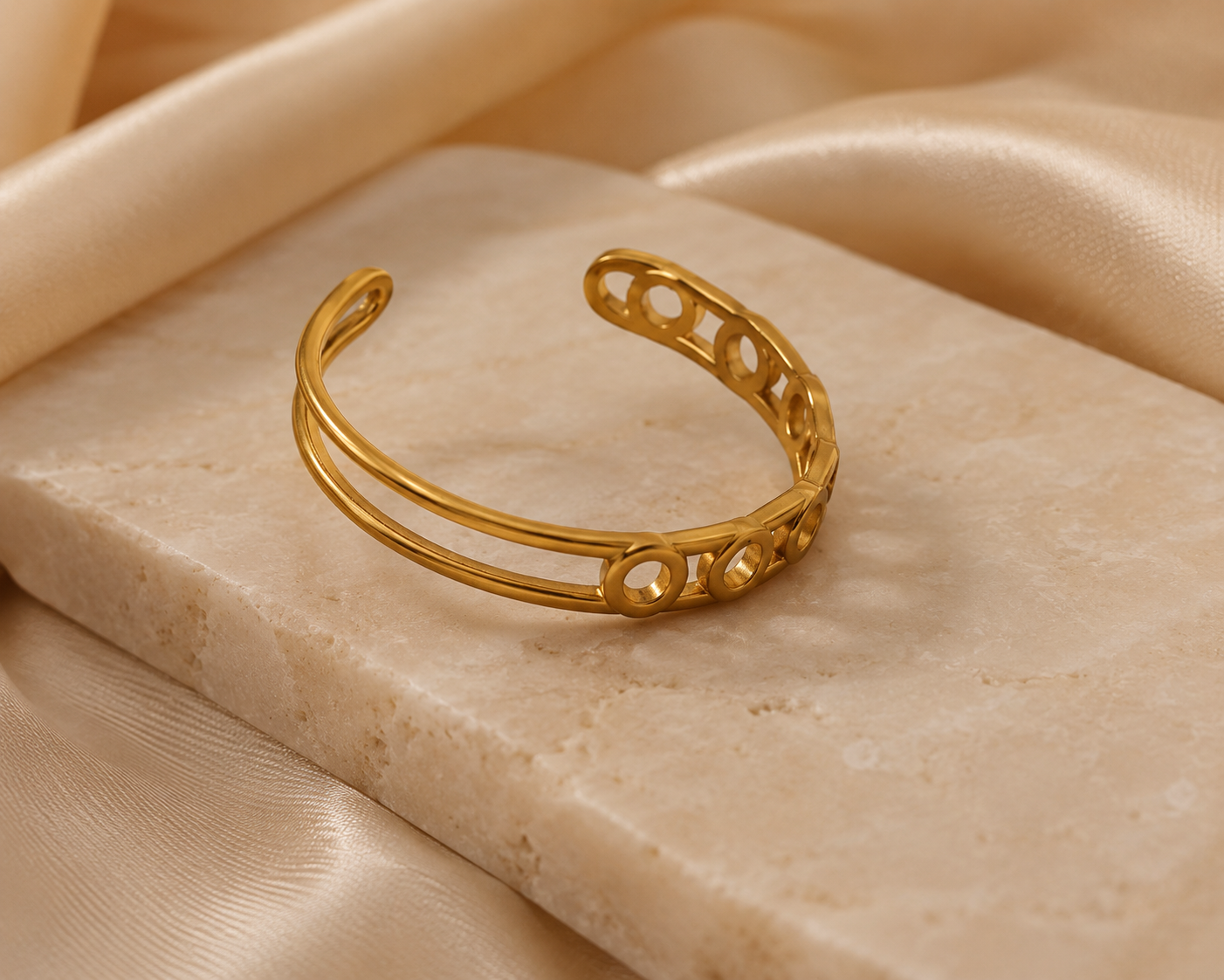 Gold Chain Link Crystal Cuff Ring