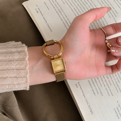 IEKE Gold Square Mesh Ring Watch – Women's Minimalist Luxury Timepiece