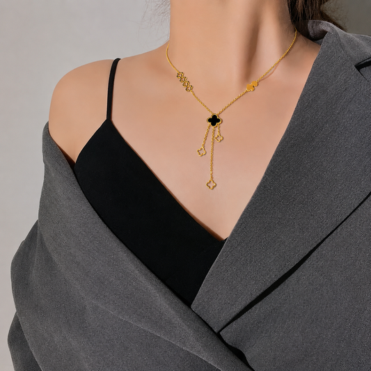 Gold Four-Leaf Clover Lariat Necklace – Women's Luxury Lucky Charm Pendant