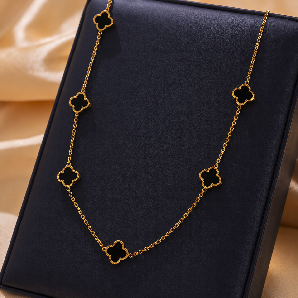 Gold Black Clover Station Necklace
