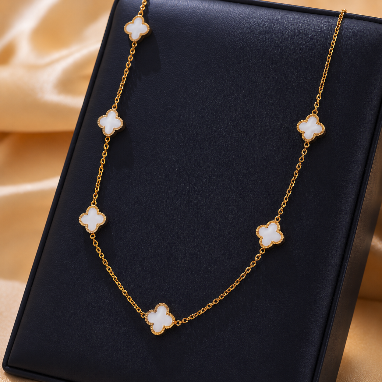 Gold Black Clover Station Necklace