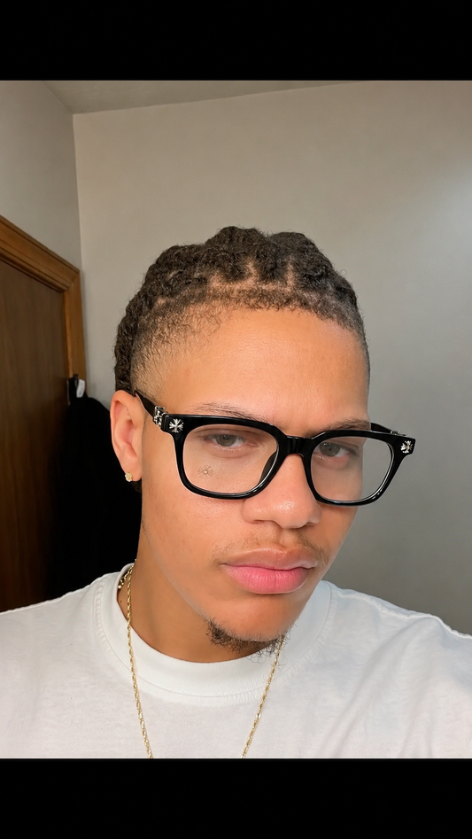 Black Square Blue Light Glasses – Silver Cross Detail Frames
