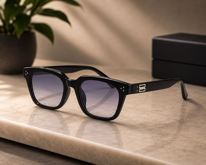 Black Square Sunglasses – Gradient Lens with Silver Logo Detail