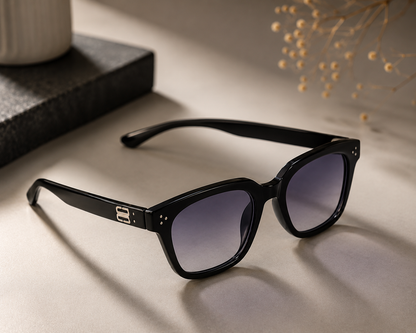 Black Square Sunglasses – Gradient Lens with Silver Logo Detail