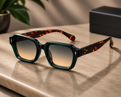 Green Tortoise Square Sunglasses – Gradient Lens Statement Eyewear