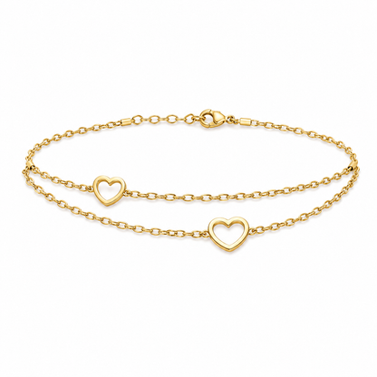 Gold Double Layer Open Heart Chain Anklet