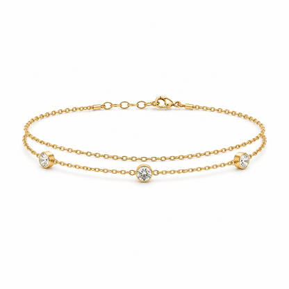 Gold Double Layer Crystal Bezel Chain Anklet