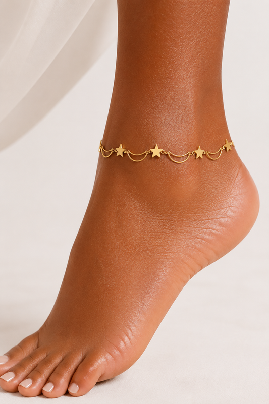 Gold Star & Moon Festoon Chain Anklet