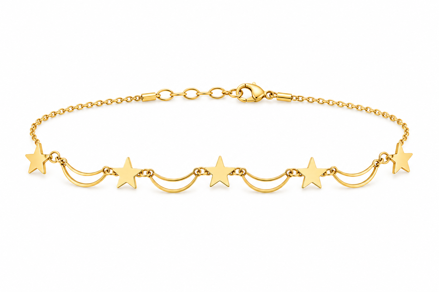 Gold Star & Moon Festoon Chain Anklet