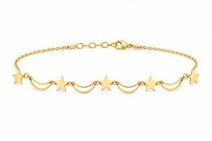 Gold Star & Moon Festoon Chain Anklet