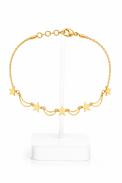 Gold Star & Moon Festoon Chain Anklet