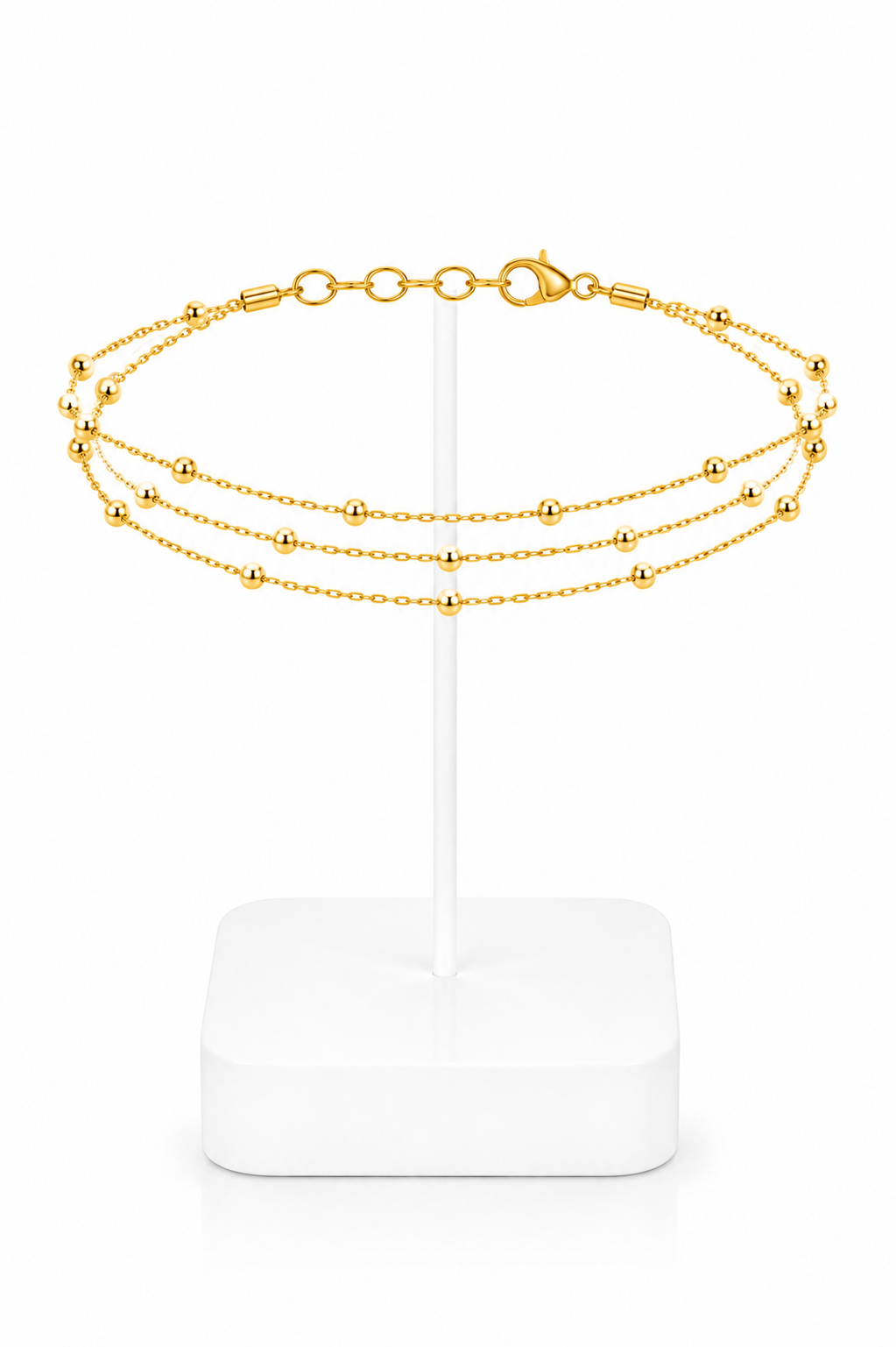Gold Triple Layer Satellite Bead Chain Anklet Set