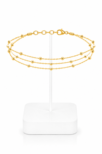 Gold Triple Layer Satellite Bead Chain Anklet Set