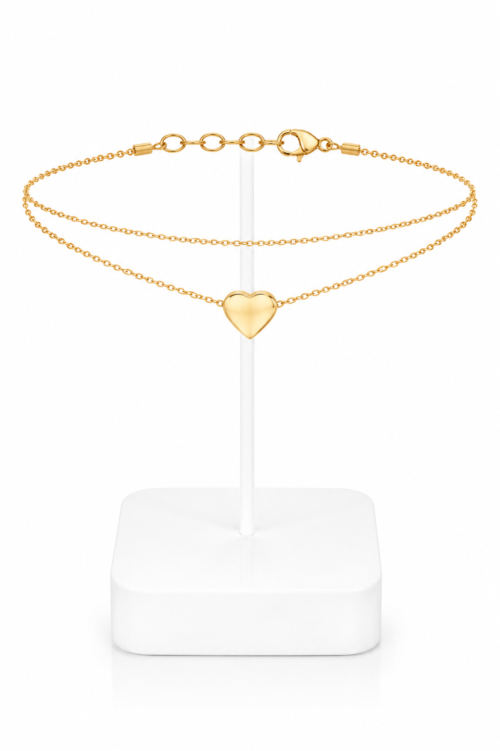 Gold Double Layer Heart Charm Chain Anklet