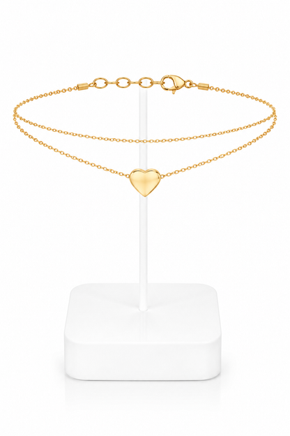 Gold Double Layer Heart Charm Chain Anklet
