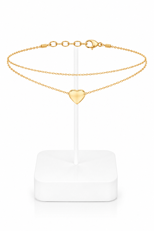 Gold Double Layer Heart Charm Chain Anklet