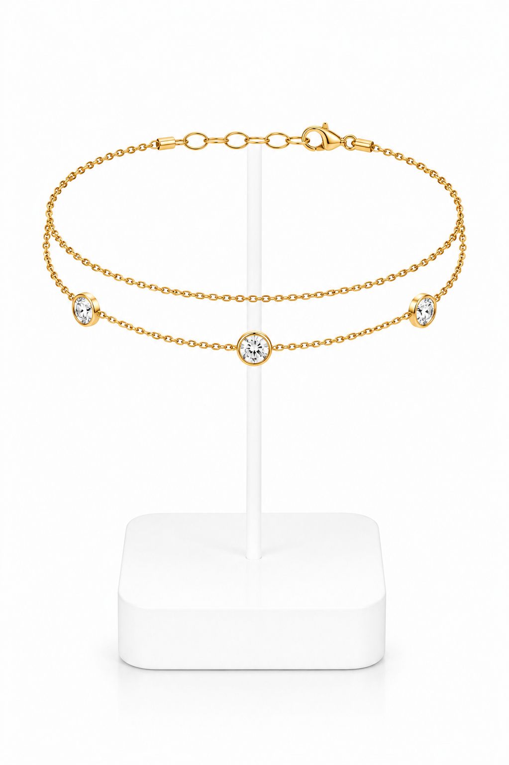 Gold Double Layer Crystal Bezel Chain Anklet