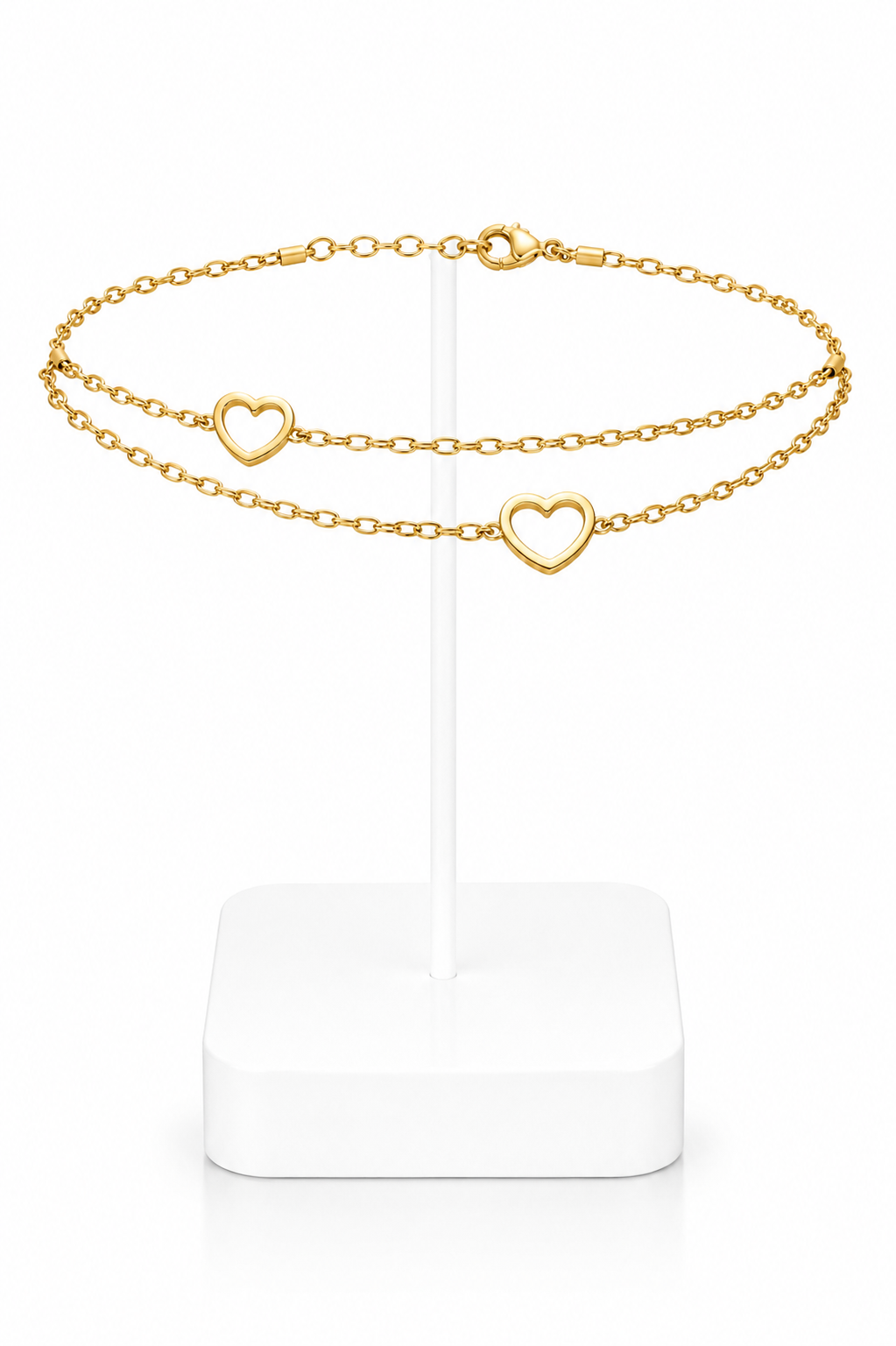 Gold Double Layer Open Heart Chain Anklet