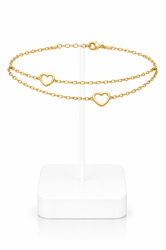 Gold Double Layer Open Heart Chain Anklet