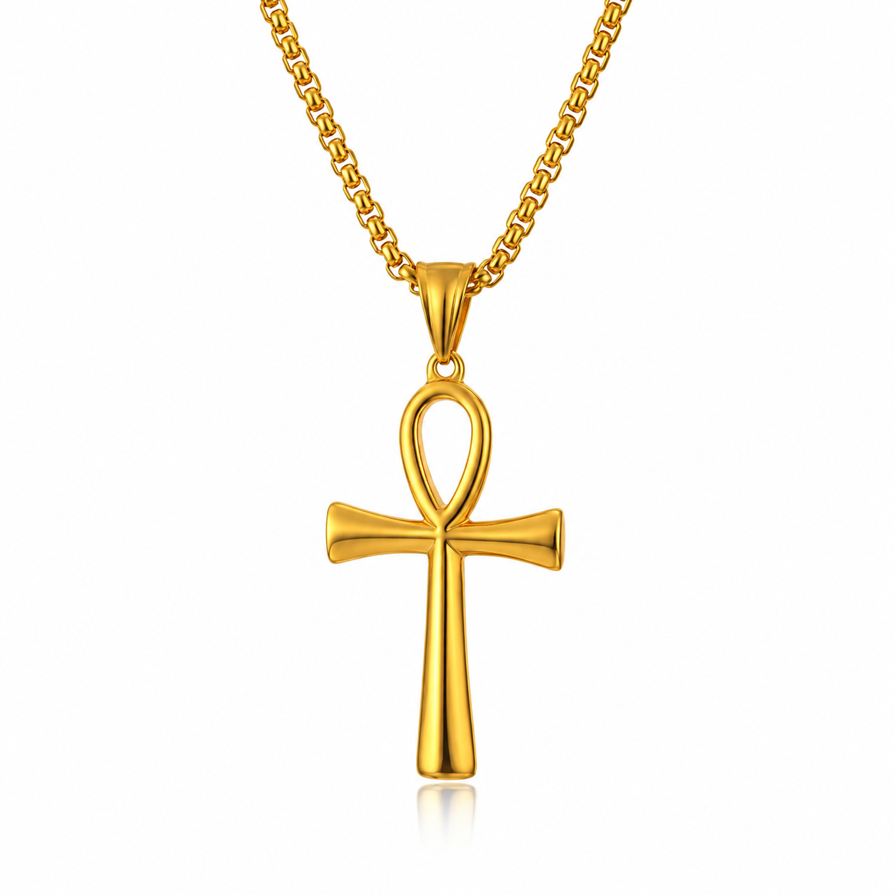 Egyptian Ankh Cross Necklace – Silver, Gold & Black with Box Chain