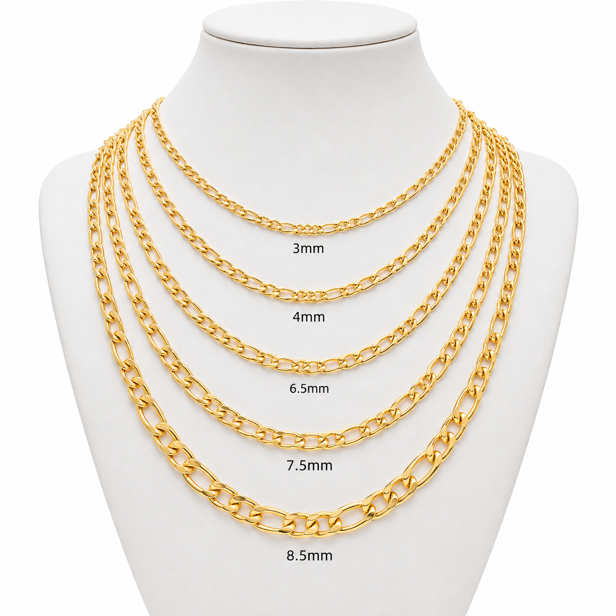 Gold Figaro Chain Necklace – 18K Gold-Plated Stainless Steel for Men & Women