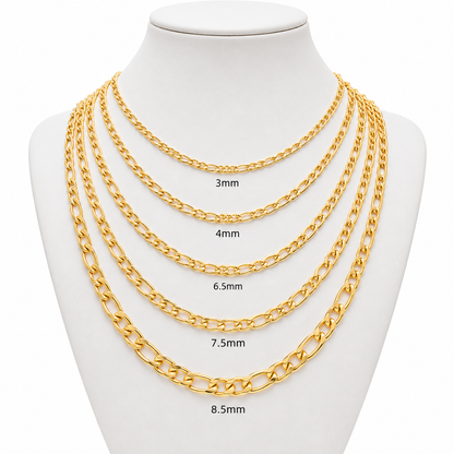 Gold Figaro Chain Necklace – 18K Gold-Plated Stainless Steel for Men & Women