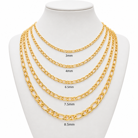 Gold Figaro Chain Necklace – 18K Gold-Plated Stainless Steel for Men & Women
