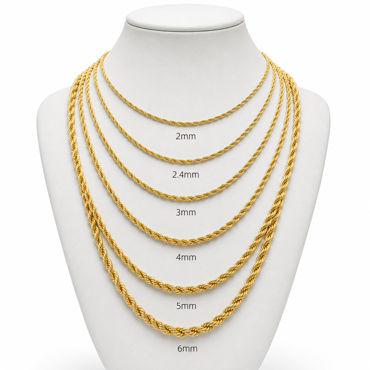 Gold Rope Chain Necklace – Stainless Steel Twisted Chain for Men & Women