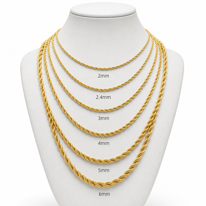 Gold Rope Chain Necklace – Stainless Steel Twisted Chain for Men & Women