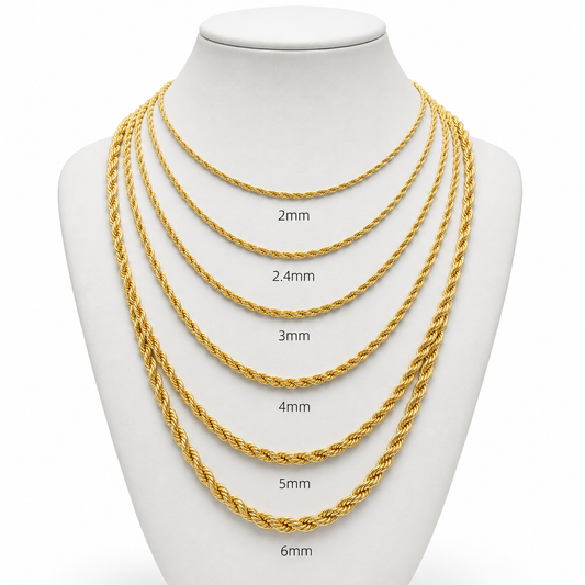 Gold Rope Chain Necklace – Stainless Steel Twisted Chain for Men & Women