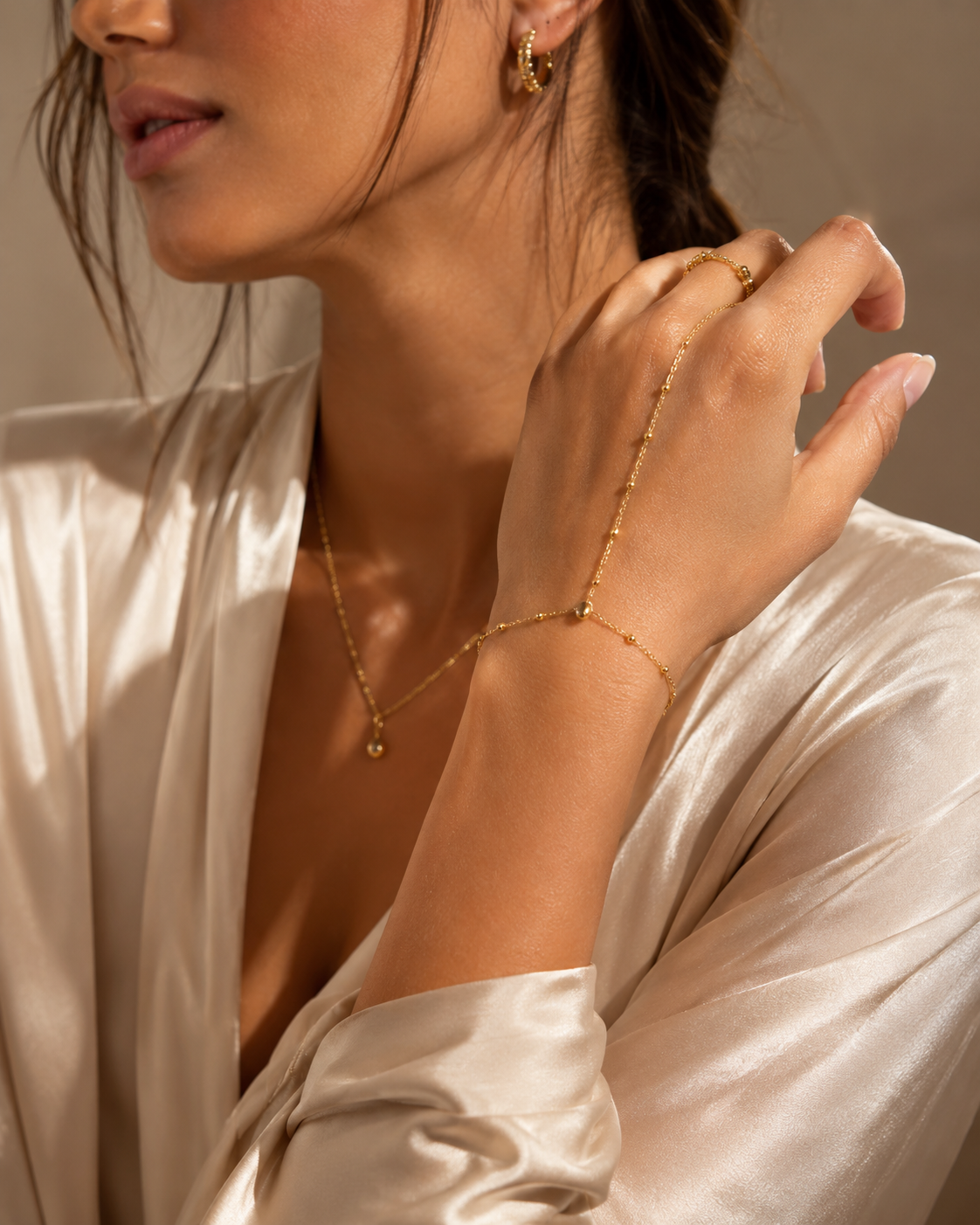 Gold Cable Chain Hand Chain Bracelet - 20cm