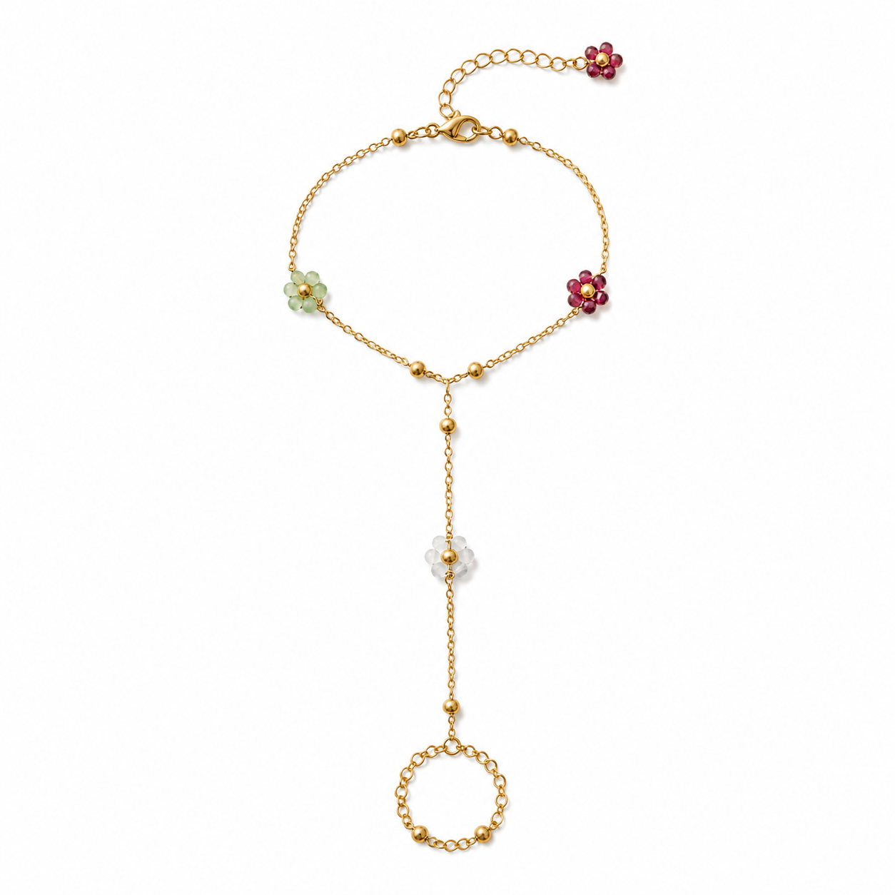 Gold Mixed Clover & Daisy Hand Chain Bracelet