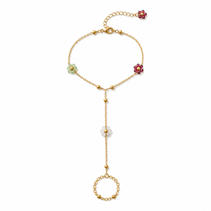 Gold Mixed Clover & Daisy Hand Chain Bracelet