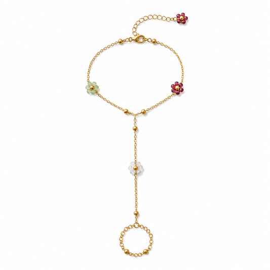 Gold Mixed Clover & Daisy Hand Chain Bracelet