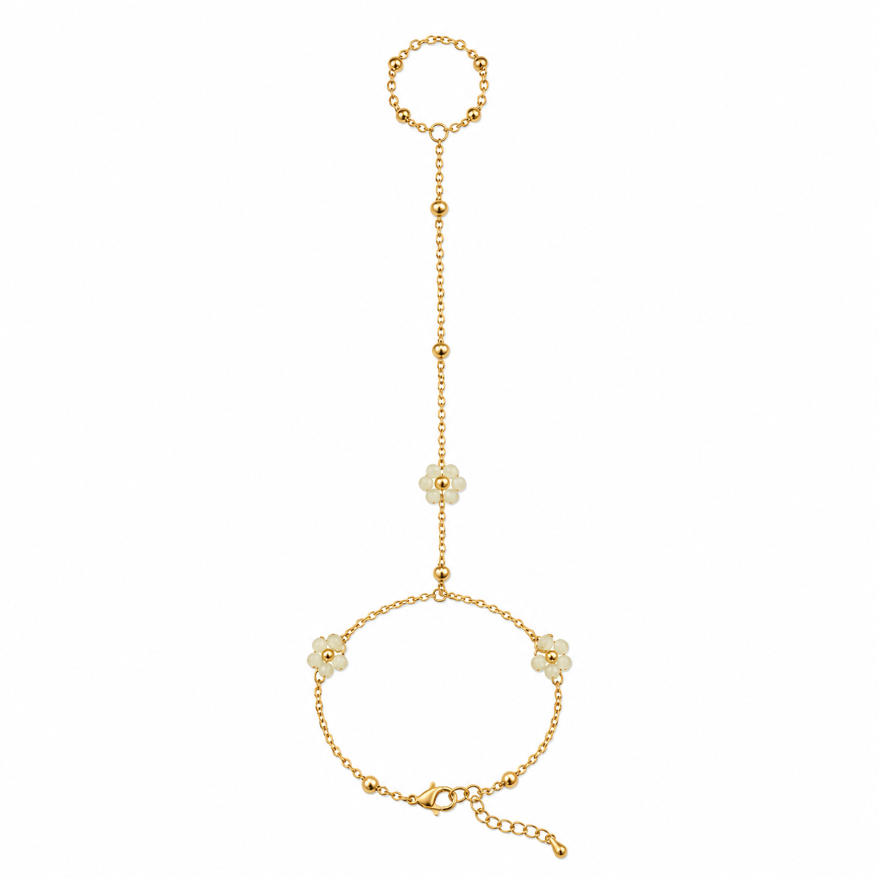 Gold Green Daisy Bead Hand Chain Bracelet