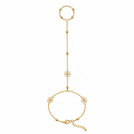 Gold Green Daisy Bead Hand Chain Bracelet