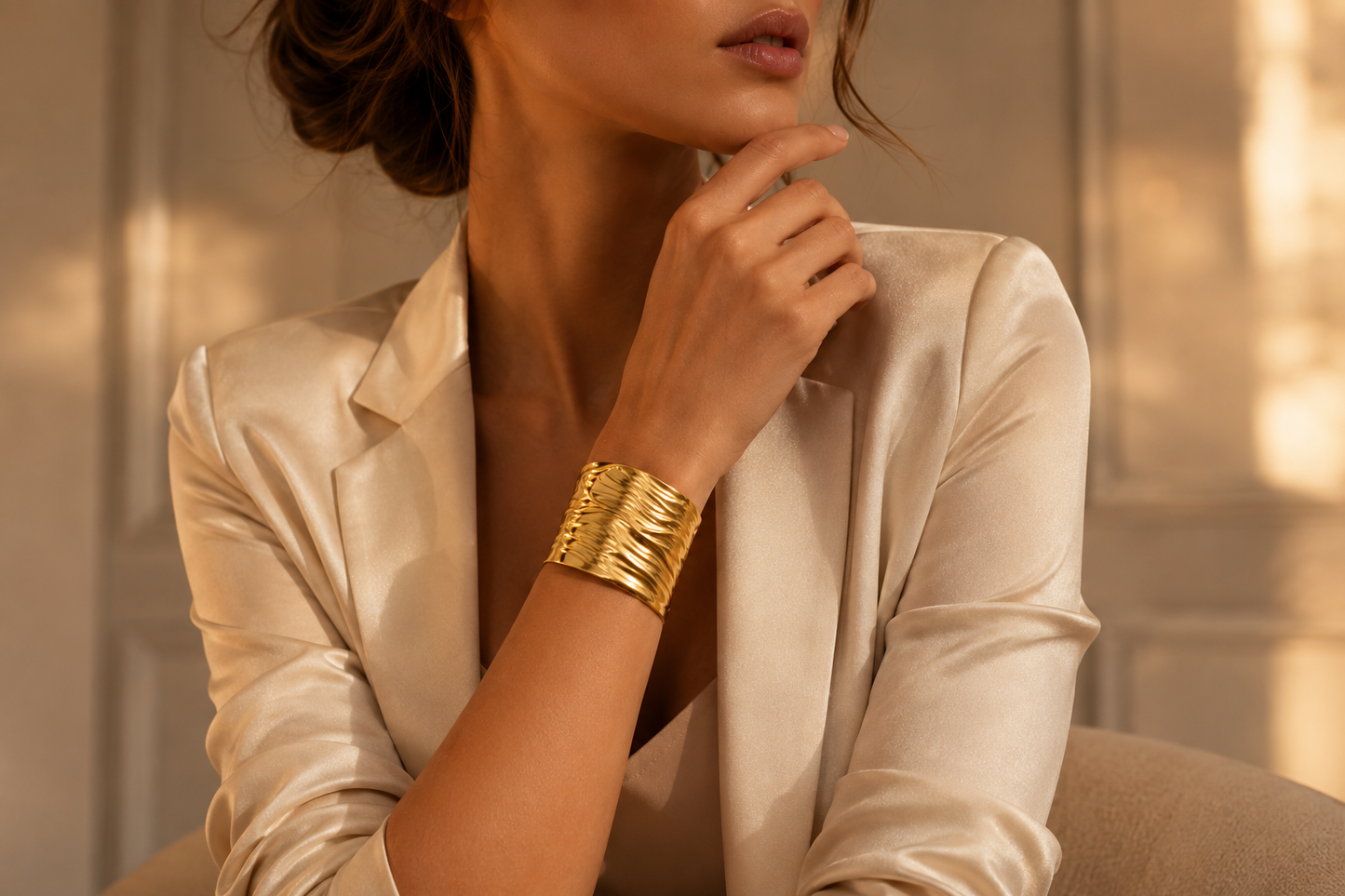 Gold Wide Wave Cuff Bangle
