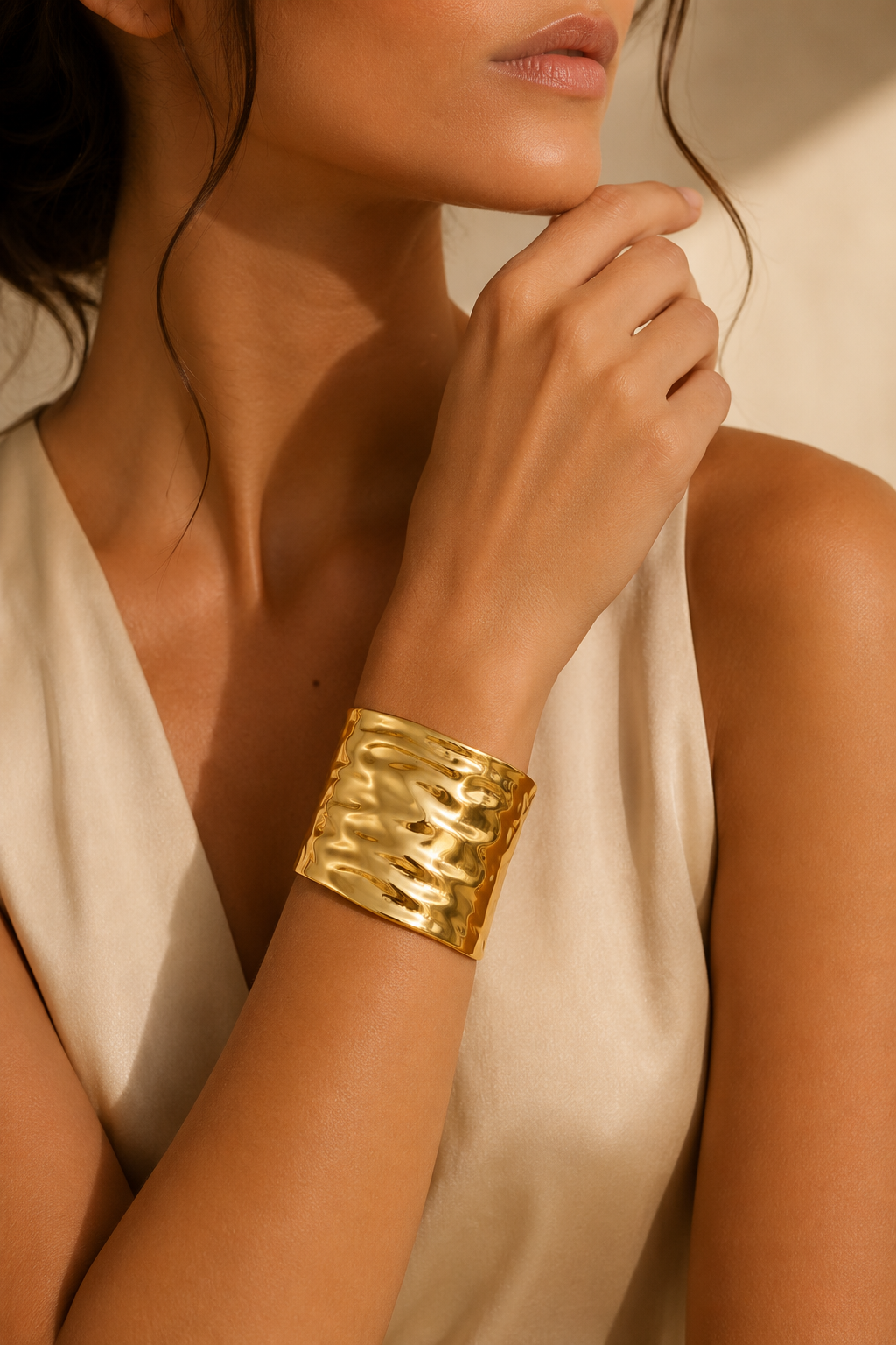 Gold Molten Ripple Wide Cuff Bangle