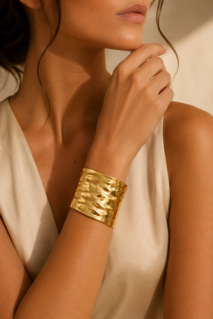 Gold Molten Ripple Wide Cuff Bangle